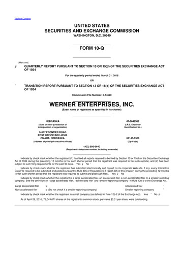 Thumbnail Werner Enterprises
 10-Q Quarterly Report FY2016 