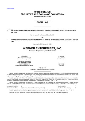 Thumbnail Werner Enterprises
 10-Q Quarterly Report FY2016 