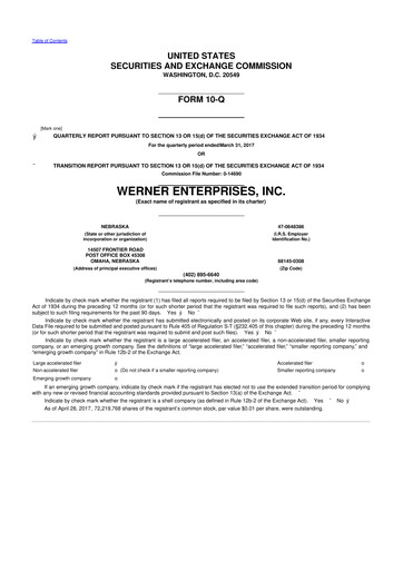 Thumbnail Werner Enterprises
 10-Q Quarterly Report FY2017 