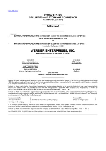 Thumbnail Werner Enterprises
 10-Q Quarterly Report FY2018 