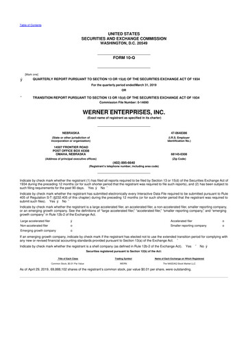 Thumbnail Werner Enterprises
 10-Q Quarterly Report FY2019 