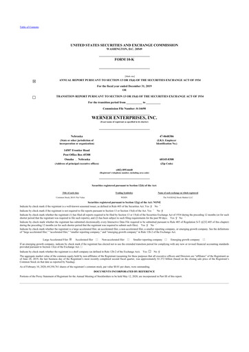 Thumbnail Werner Enterprises
 10-K Annual Report 2019