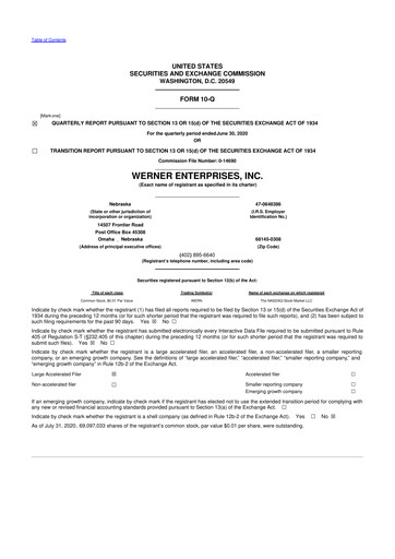 Thumbnail Werner Enterprises
 10-Q Quarterly Report FY2020 