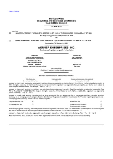 Thumbnail Werner Enterprises
 10-Q Quarterly Report FY2022 