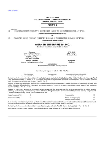 Thumbnail Werner Enterprises
 10-Q Quarterly Report FY2023 