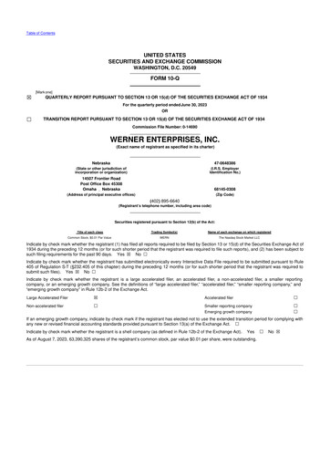 Thumbnail Werner Enterprises
 10-Q Quarterly Report FY2023 