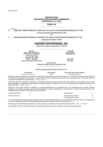 Thumbnail Werner Enterprises
 10-Q Quarterly Report FY2024 