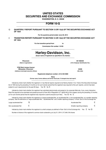 Thumbnail Harley-Davidson
 10-Q Quarterly Report FY2014 
