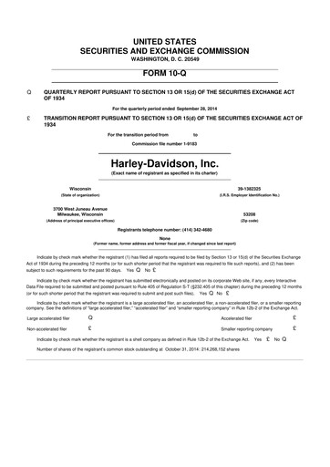 Thumbnail Harley-Davidson
 10-Q Quarterly Report FY2014 