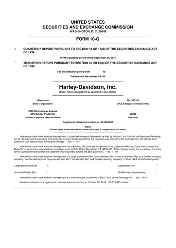 Thumbnail Harley-Davidson
 10-Q Quarterly Report FY2016 