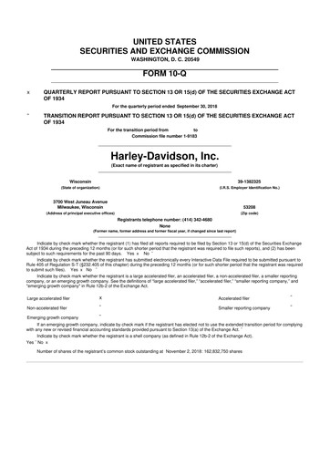 Thumbnail Harley-Davidson
 10-Q Quarterly Report FY2018 