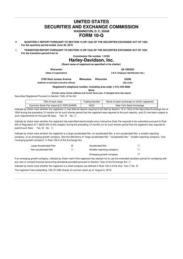 Thumbnail Harley-Davidson
 10-Q Quarterly Report FY2019 