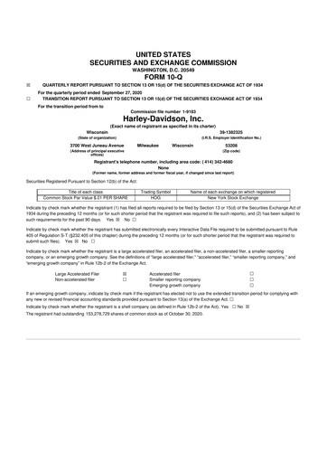 Thumbnail Harley-Davidson
 10-Q Quarterly Report FY2020 