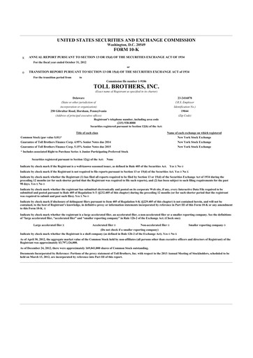 Thumbnail Toll Brothers
 10-K Annual Report 2012