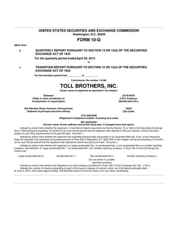 Thumbnail Toll Brothers
 10-Q Quarterly Report FY2013 