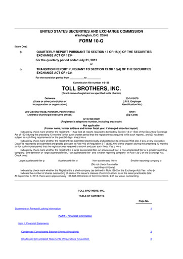 Thumbnail Toll Brothers
 10-Q Quarterly Report FY2013 