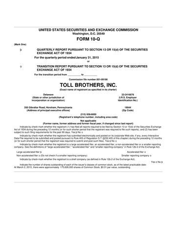 Thumbnail Toll Brothers
 10-Q Quarterly Report FY2015 