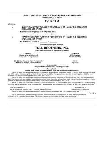 Thumbnail Toll Brothers
 10-Q Quarterly Report FY2015 