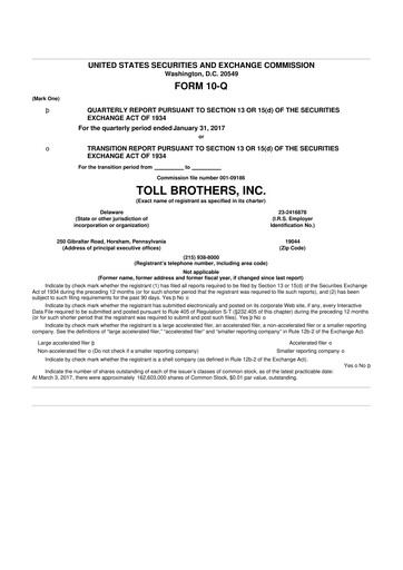 Thumbnail Toll Brothers
 10-Q Quarterly Report FY2017 