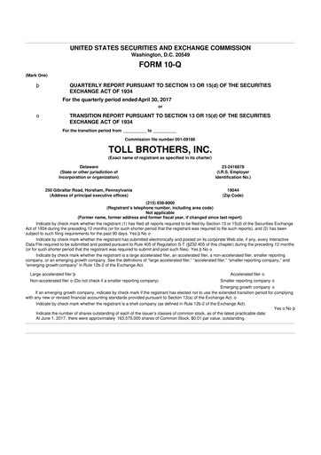 Thumbnail Toll Brothers
 10-Q Quarterly Report FY2017 