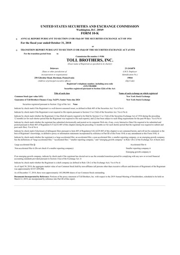 Thumbnail Toll Brothers
 10-K Annual Report 2018