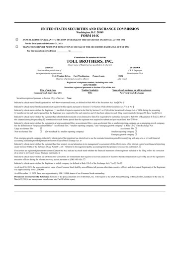 Thumbnail Toll Brothers
 10-K Annual Report 2023