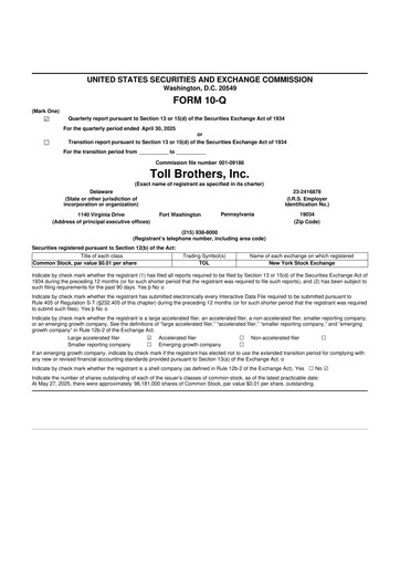 Thumbnail Toll Brothers
 10-Q Quarterly Report FY2025 