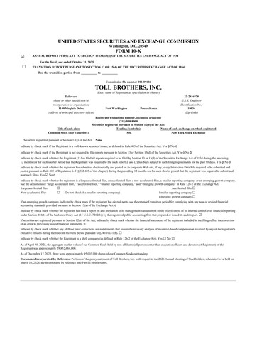 Thumbnail Toll Brothers
 10-K Annual Report 2025