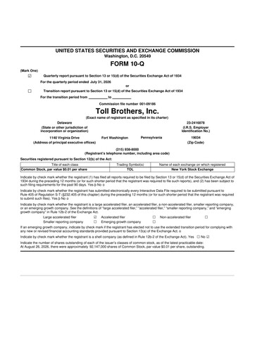 Thumbnail Toll Brothers
 10-Q Quarterly Report FY2026 