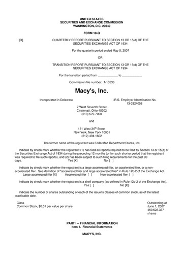 Thumbnail Macy's
 10-Q Quarterly Report FY 