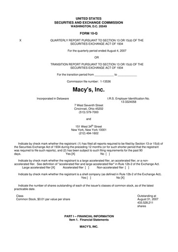 Thumbnail Macy's
 10-Q Quarterly Report FY 