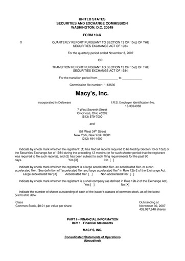 Thumbnail Macy's
 10-Q Quarterly Report FY 