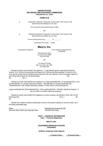 Thumbnail Macy's
 10-Q Quarterly Report FY 