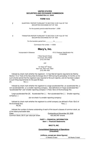 Thumbnail Macy's
 10-Q Quarterly Report FY 