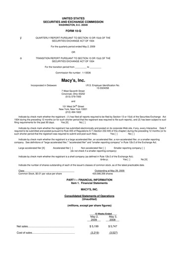 Thumbnail Macy's
 10-Q Quarterly Report FY 