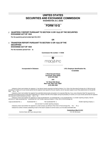 Thumbnail Macy's
 10-Q Quarterly Report FY2012 