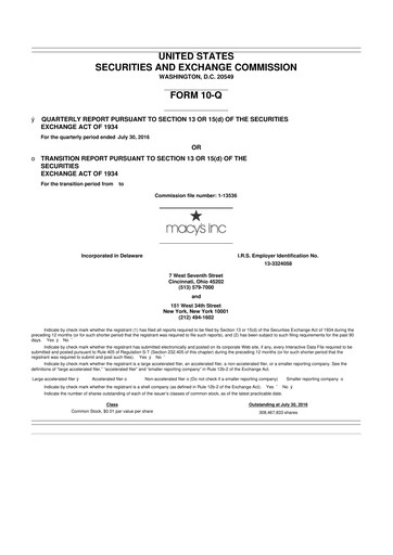 Thumbnail Macy's
 10-Q Quarterly Report FY2016 