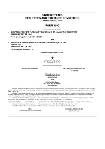 Thumbnail Macy's
 10-Q Quarterly Report FY2016 