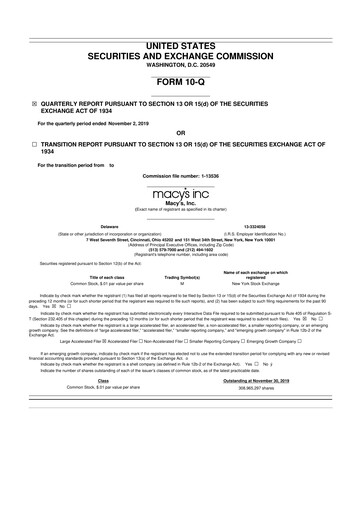 Thumbnail Macy's
 10-Q Quarterly Report FY2019 