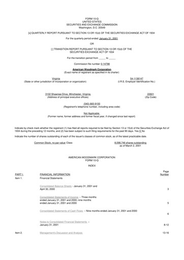 Thumbnail American Woodmark
 10-Q Quarterly Report FY 