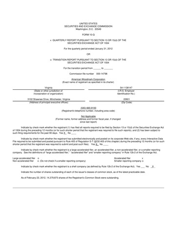 Thumbnail American Woodmark
 10-Q Quarterly Report FY2012 
