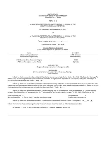 Thumbnail American Woodmark
 10-Q Quarterly Report FY 