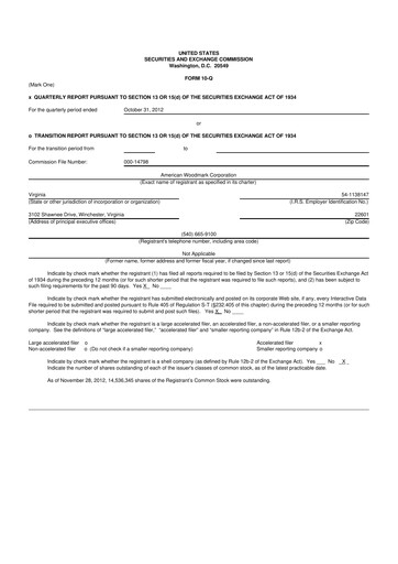Thumbnail American Woodmark
 10-Q Quarterly Report FY2013 