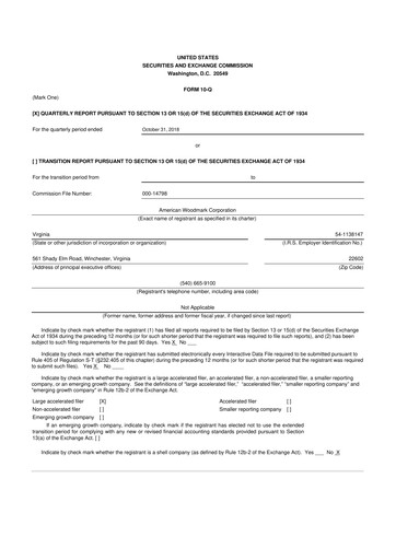 Thumbnail American Woodmark
 10-Q Quarterly Report FY2019 