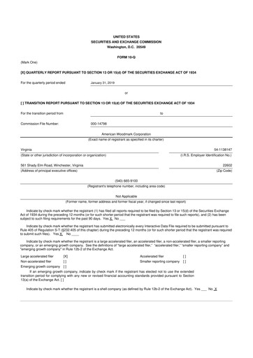 Thumbnail American Woodmark
 10-Q Quarterly Report FY2019 