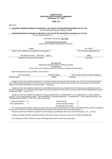 Thumbnail American Woodmark
 10-Q Quarterly Report FY2020 