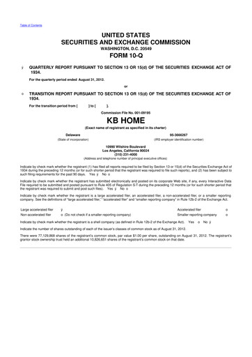 Thumbnail KB Home
 10-Q Quarterly Report FY2012 