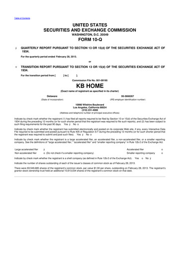 Thumbnail KB Home
 10-Q Quarterly Report FY2013 