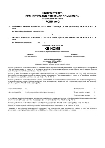 Thumbnail KB Home
 10-Q Quarterly Report FY2018 