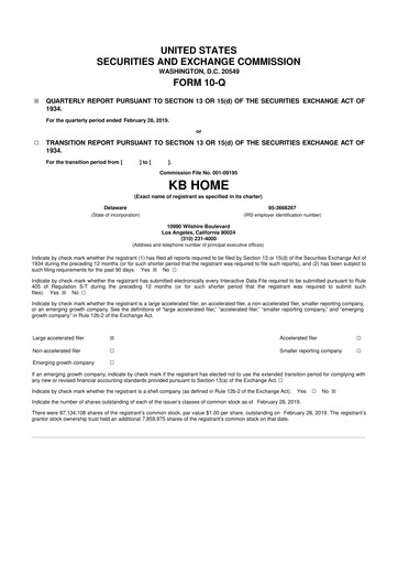 Thumbnail KB Home
 10-Q Quarterly Report FY2019 